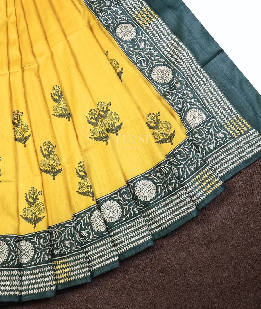 yellow-tussar-kantha-work-saree-t707965-t707965-b
