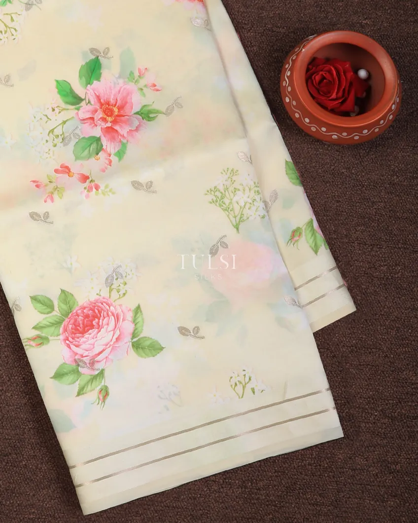 Cream Banaras Silk Saree T746665 (Shipping 15 to 20 Business Days)-image