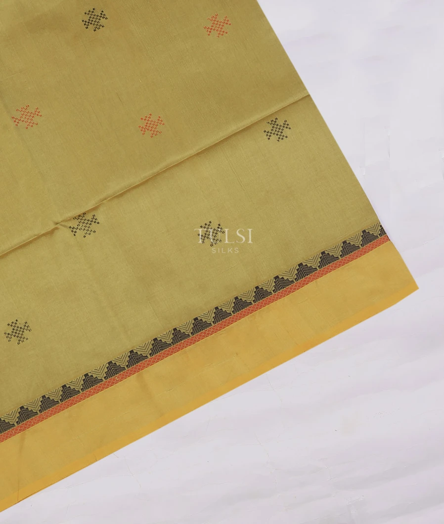 Greenish Beige Silk Cotton Saree T745636-image