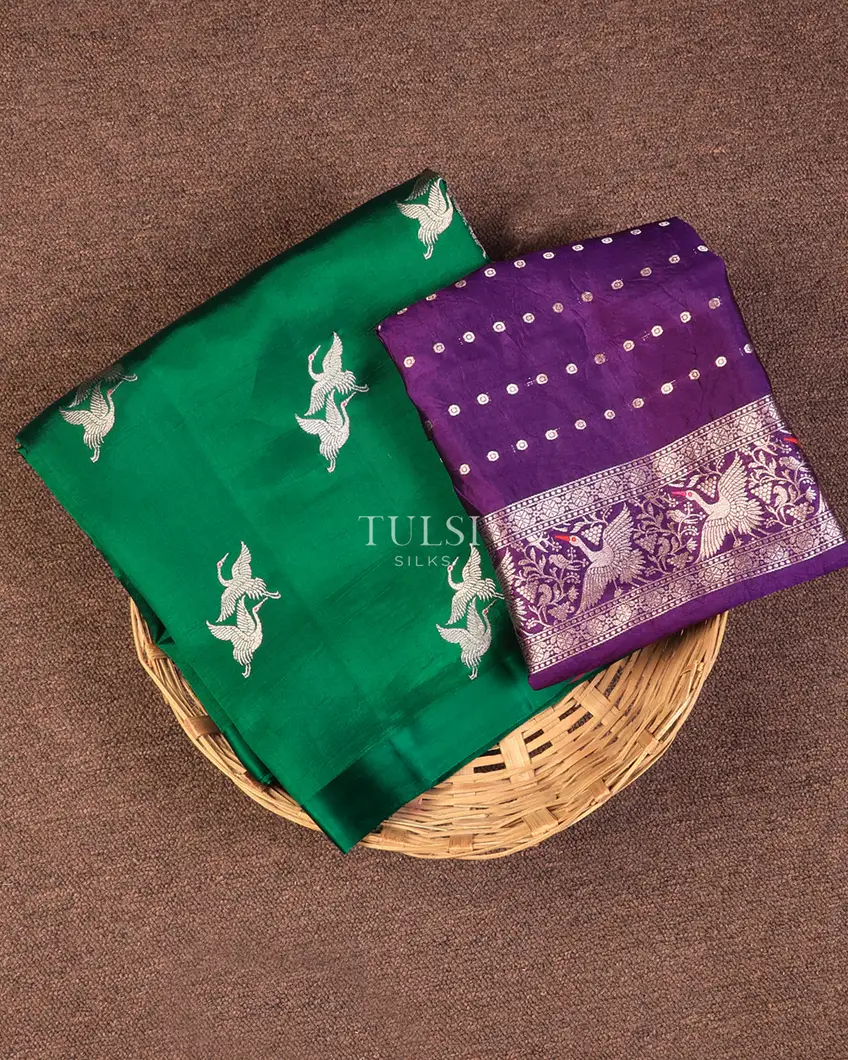 Bottle Green Banaras Kathan Silk Saree T746119-image