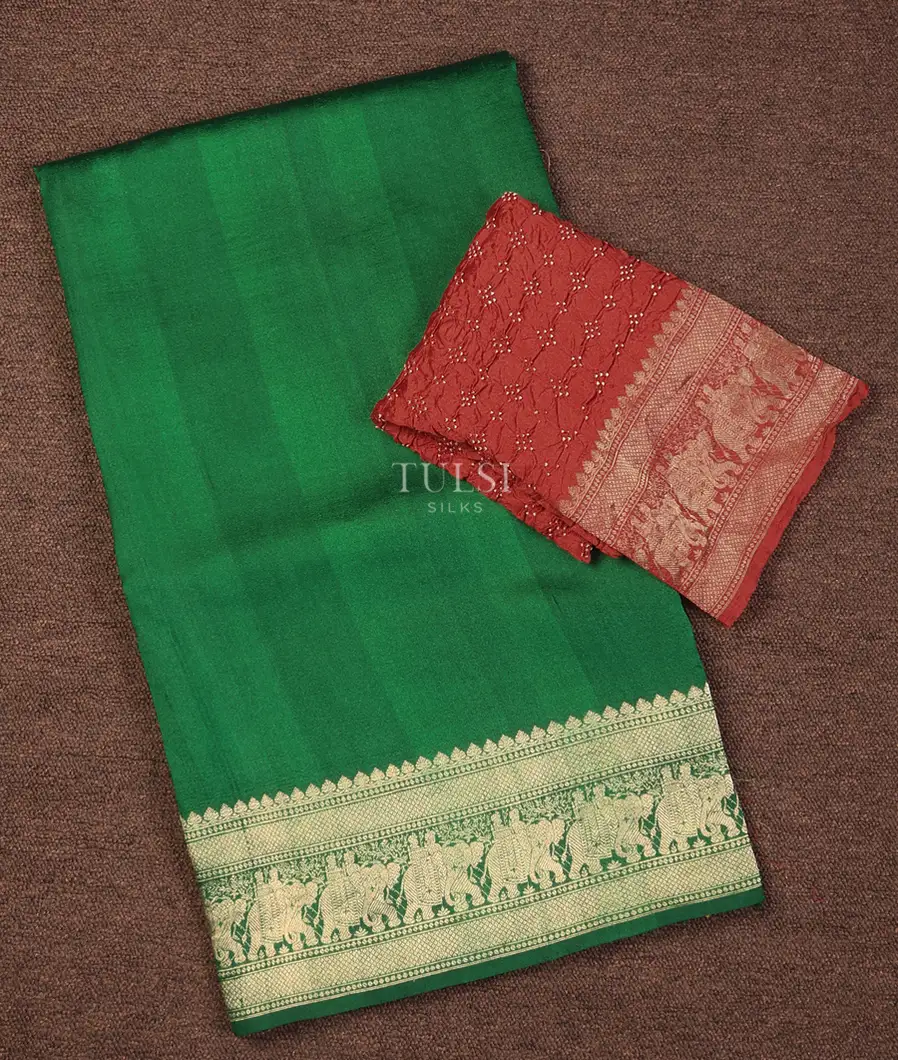Bottle Green Banaras Tussar Saree T729357-image