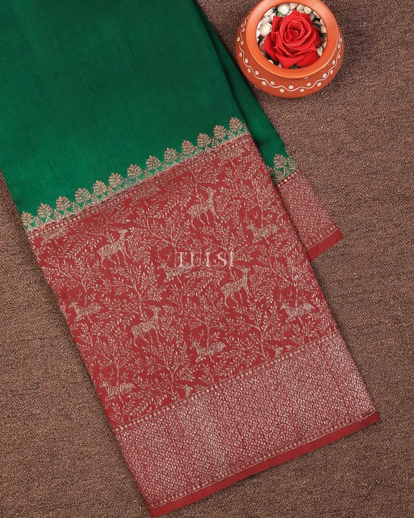 Bottle Green Banaras Tussar Saree T747552-image
