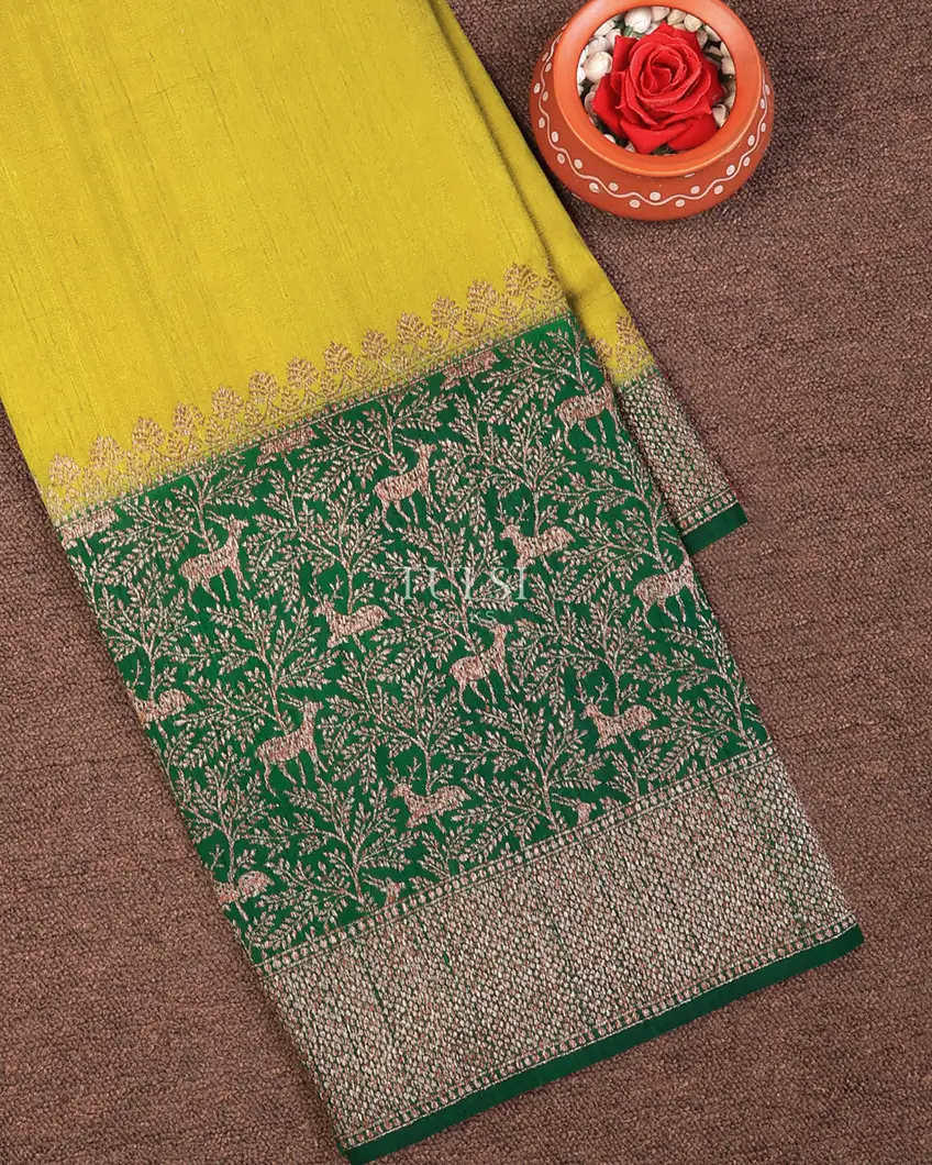 Yellowish Green Banaras Tussar Saree T747551-image