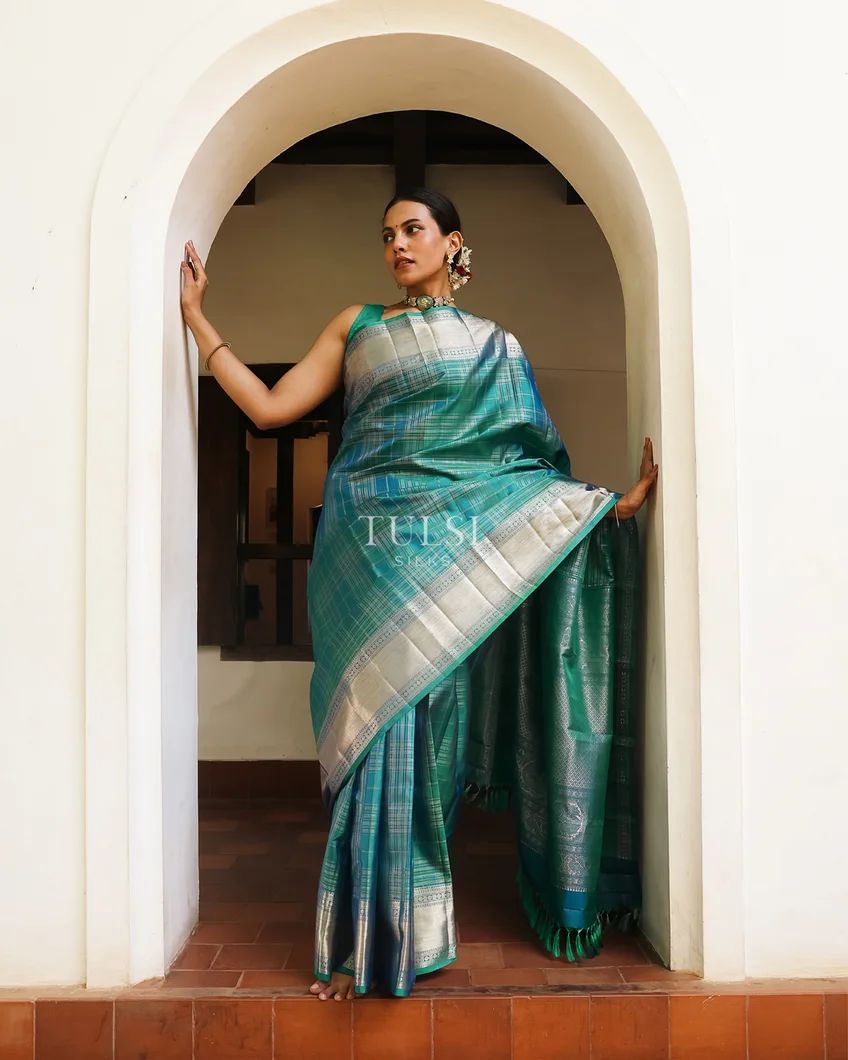 Peacock Blue Kanjivaram Silk Saree T742595-image
