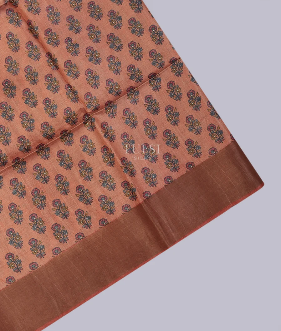 Salmon Pink Tussar Printed Saree T642912-image