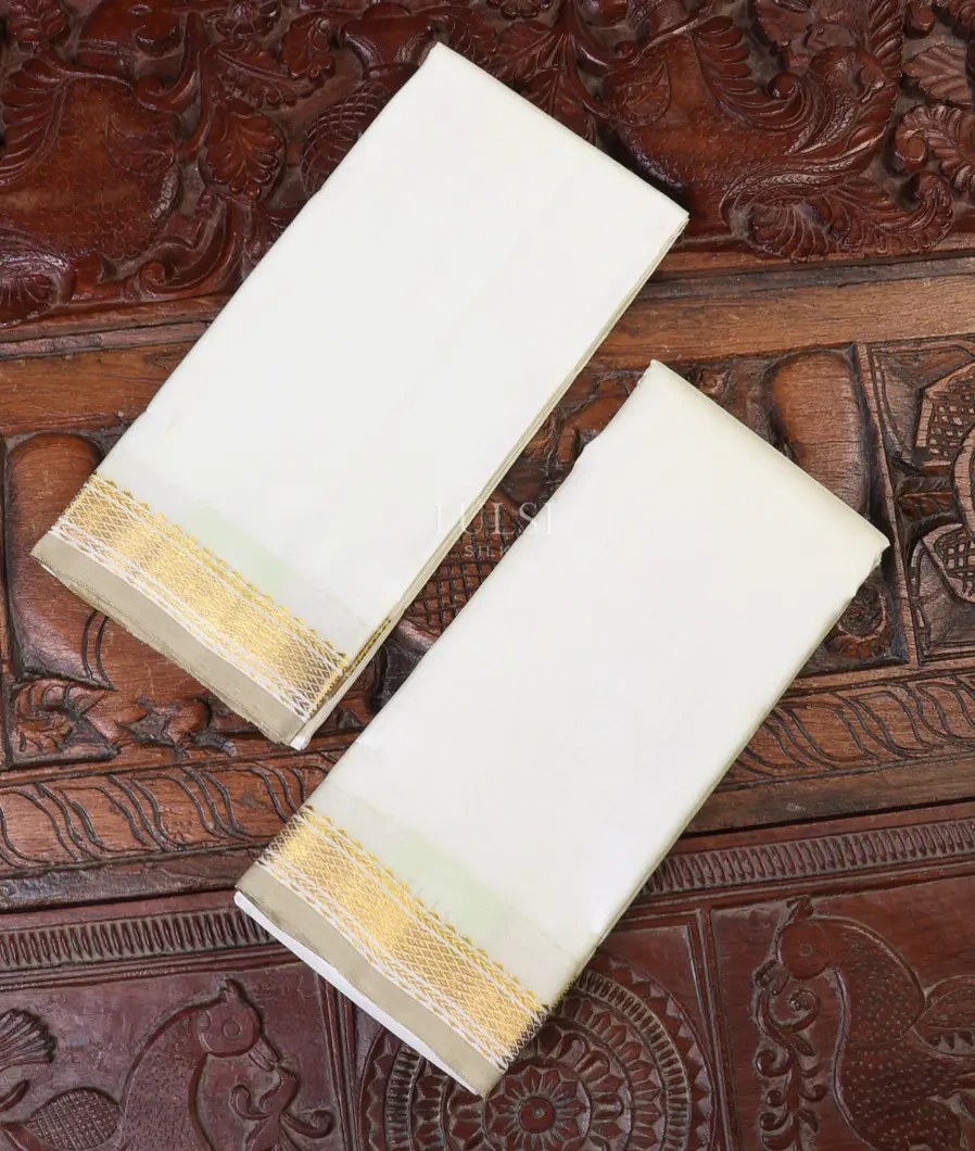 Off-White Handwoven Kanjivaram Silk Dhoti and Vastharam T635897-image