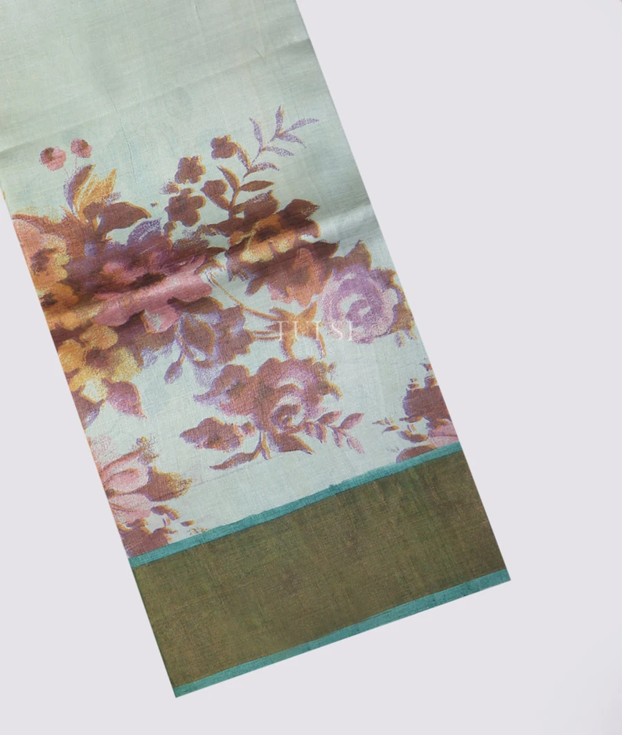 Light Blue Tussar Printed Saree T742172-image