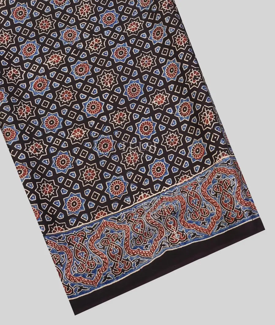 Black Ajrakh Printed Modal Silk Saree T724338-image