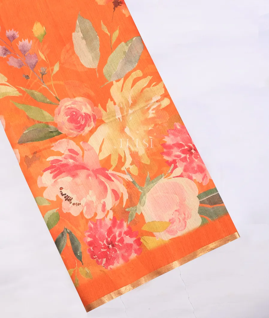 Orange Tussar Printed Saree T743364-image