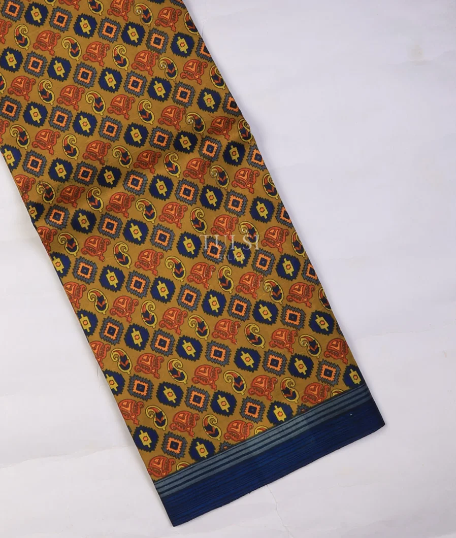 Khaki Brown Printed Silk Saree T736323-image