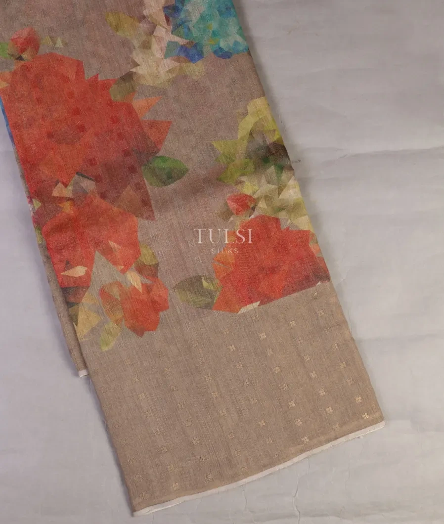 Light Brown Tussar Printed Saree T608573-2-image