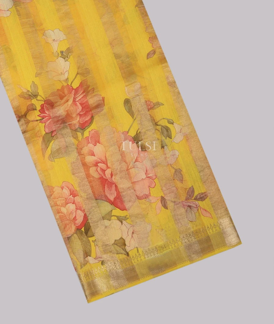 Yellow Tussar Printed Saree T746996-image