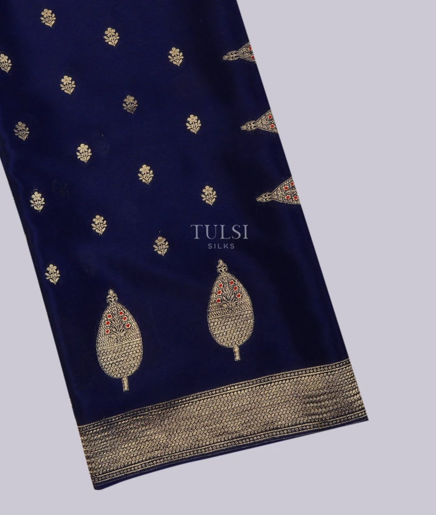 Dark Blue Mysore Crepe Silk Saree T721217-image