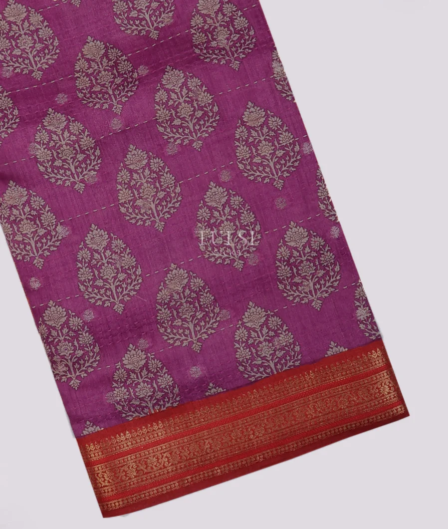 Purple Tussar Printed Saree T44379-image