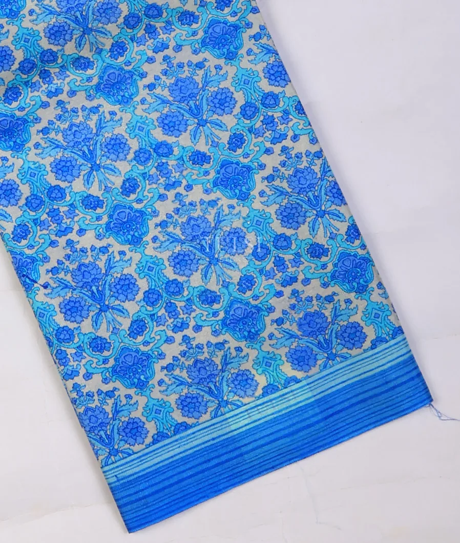 Blue Printed Silk Saree T736334-image