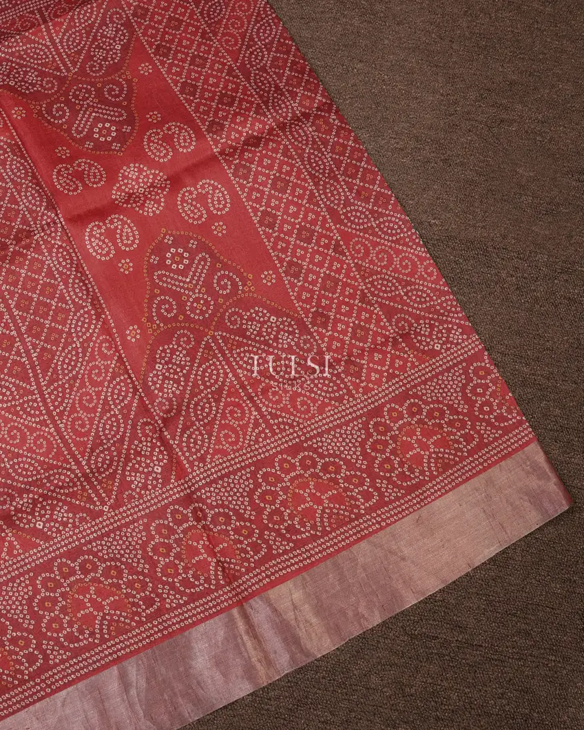 Red Tussar Printed Saree T749346-image