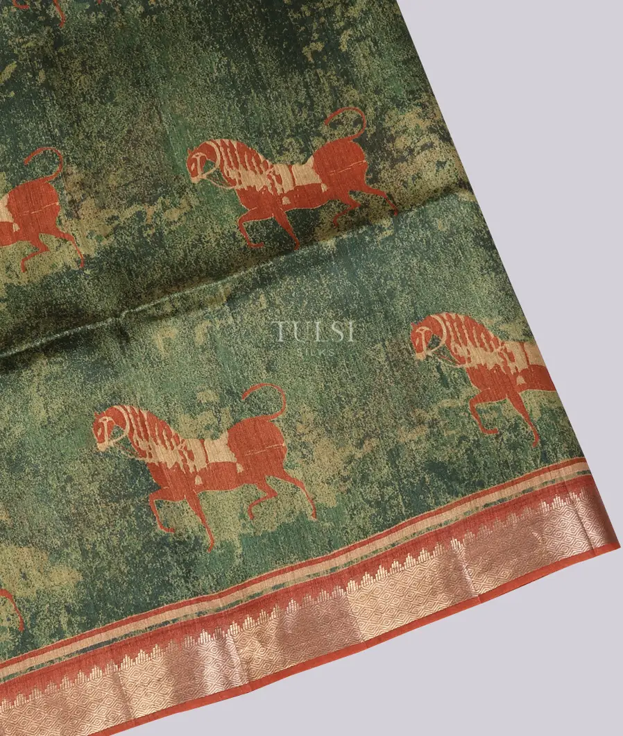 Green Soft Tussar Printed Saree T743371-image