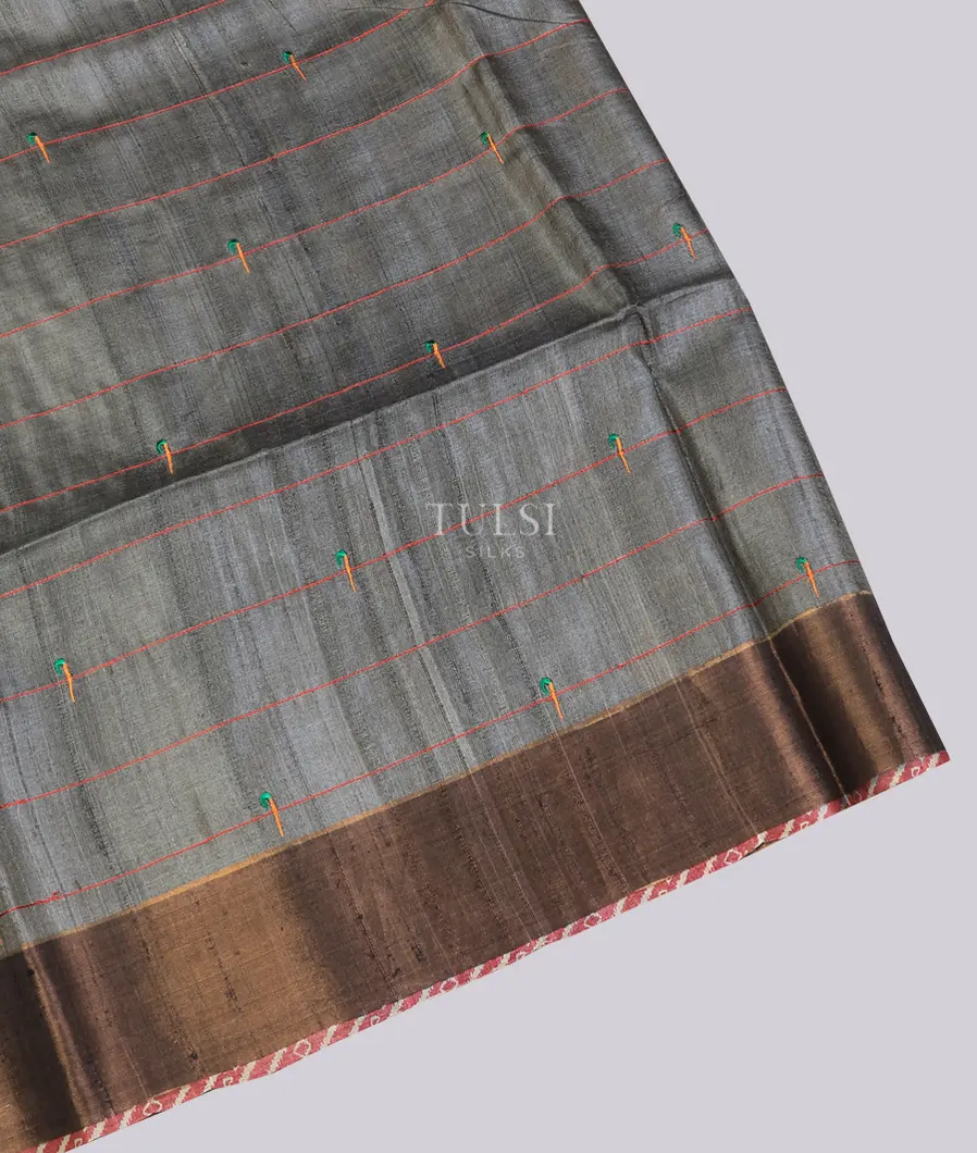 Grey Tussar Embroidery Saree T721363-image