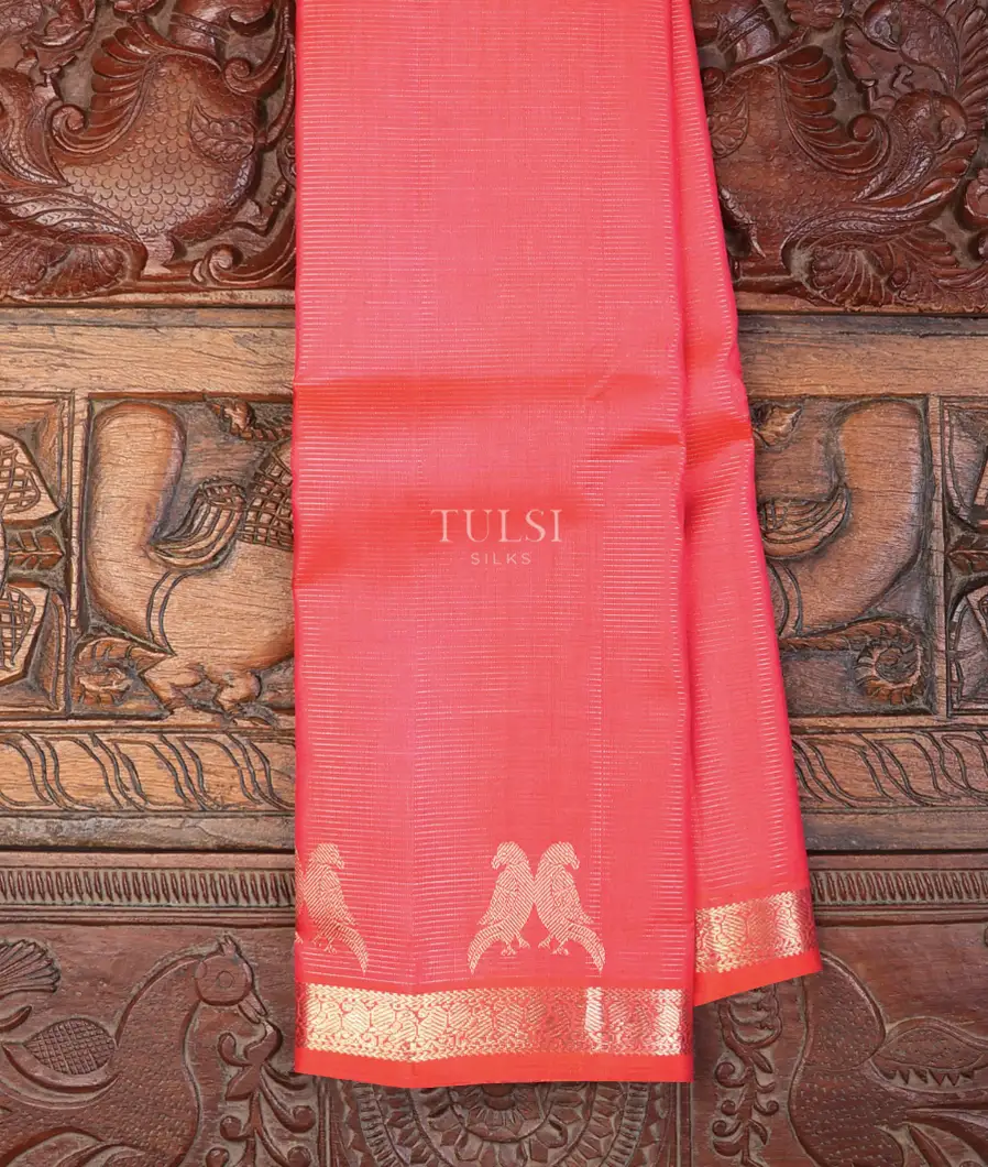 Orangish pink Kanjivaram Silk Saree T742962-image