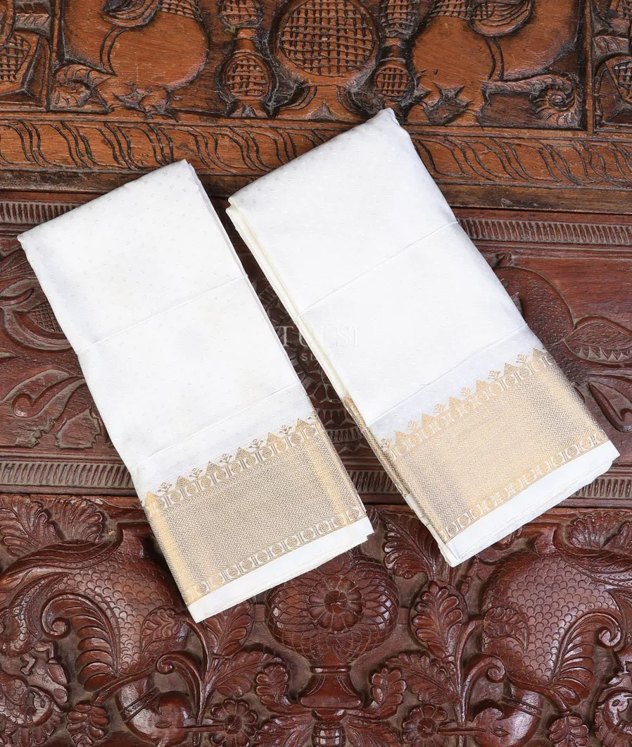 White Kanjivaram Silk Dhoti and Vastharam T718832-image