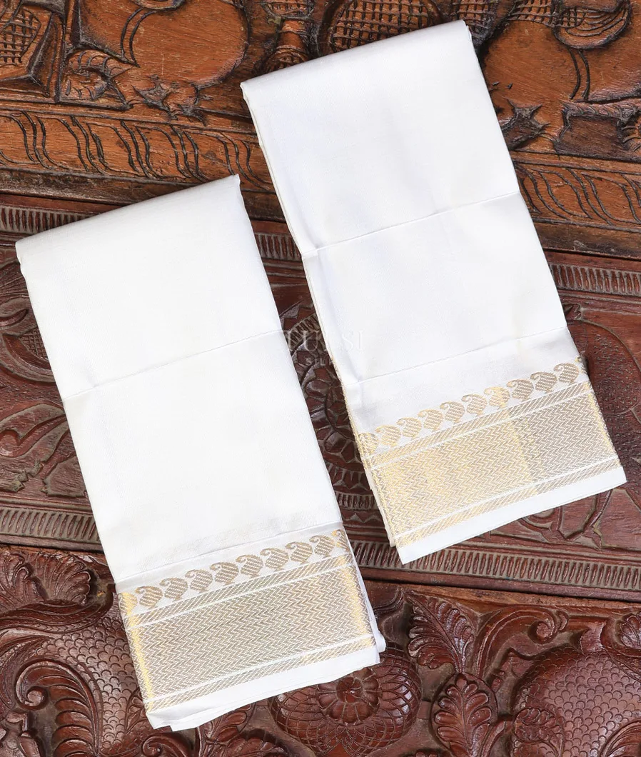 White Kanjivaram Silk Dhoti and Vastharam T737349-image