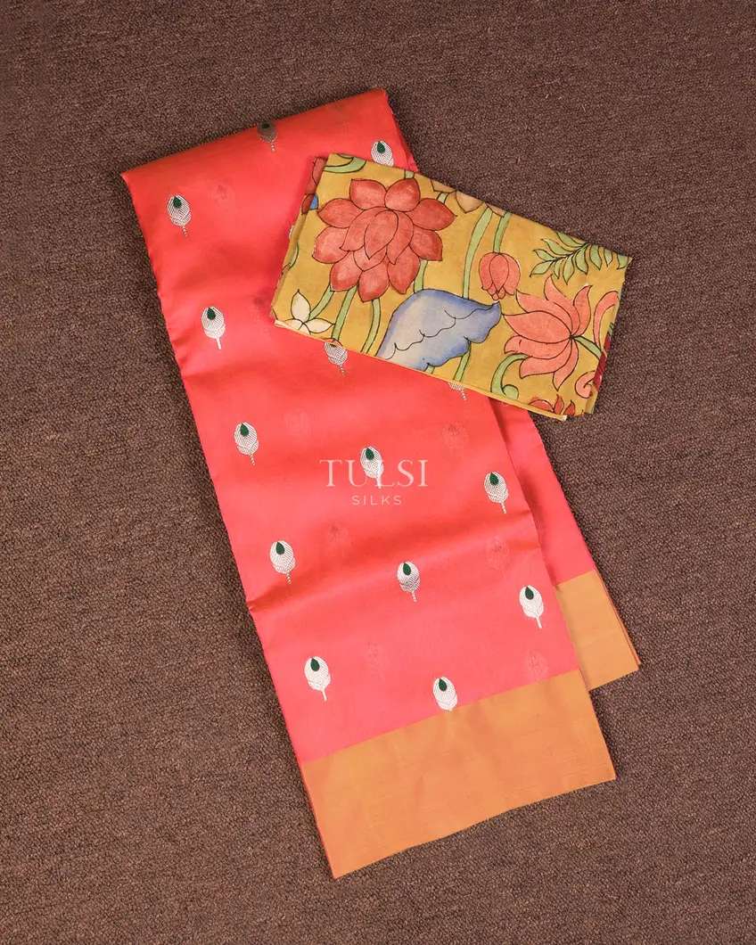 Orangish Pink Chanderi Silk Saree T749825-image