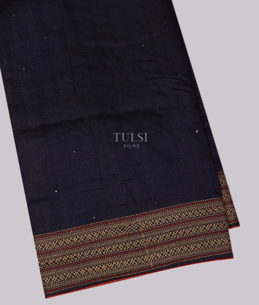 Dark Blue Tussar Embroidery Saree T750416-image