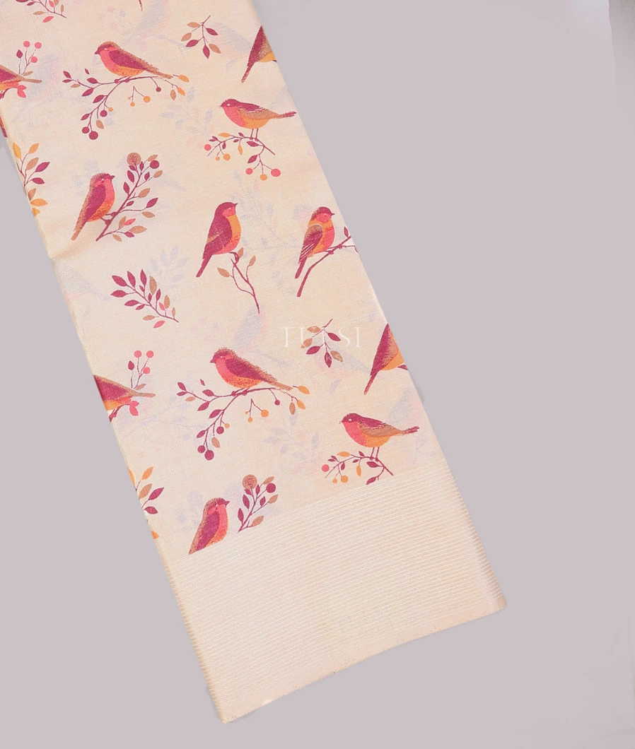 Light Beige Tussar Printed Saree T718679-image