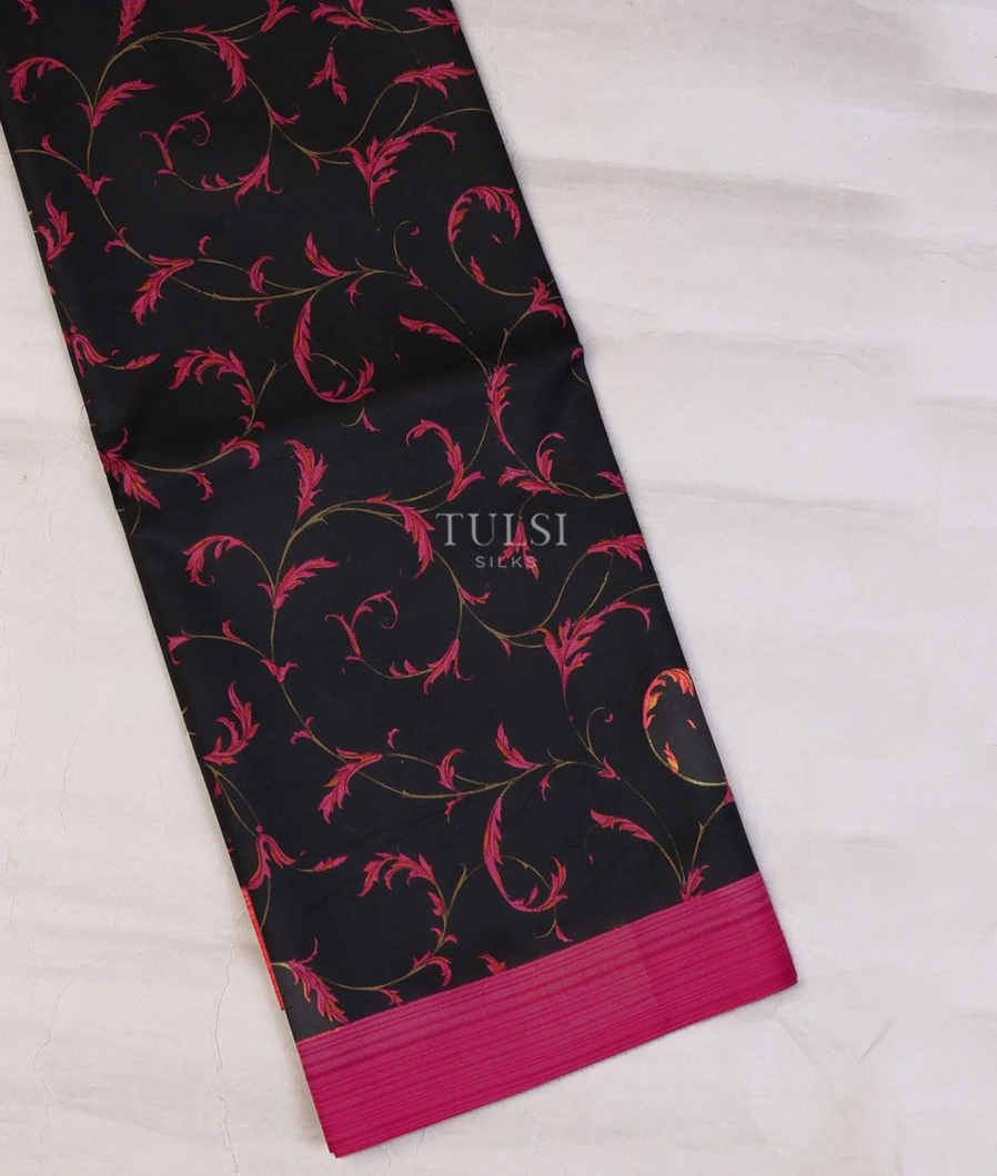 Black Printed Silk Saree T736318-image