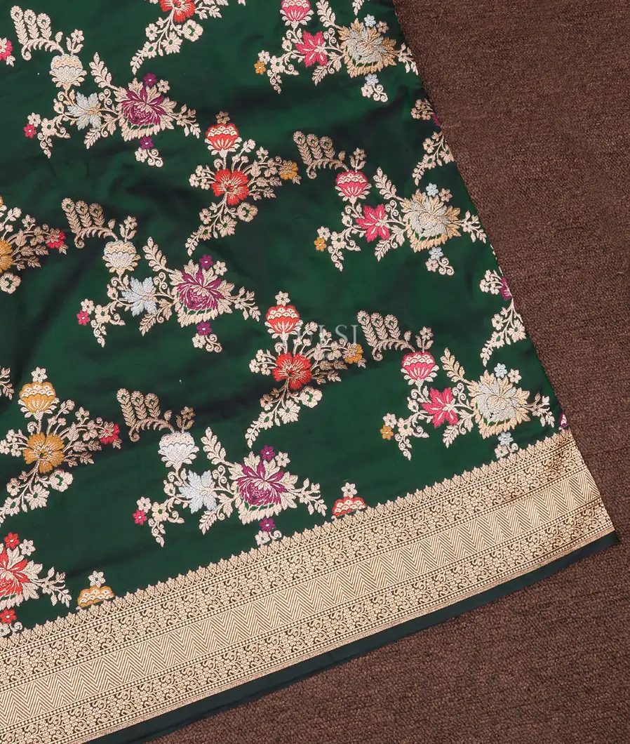 Bottle Green Banaras Silk Saree T748085-image