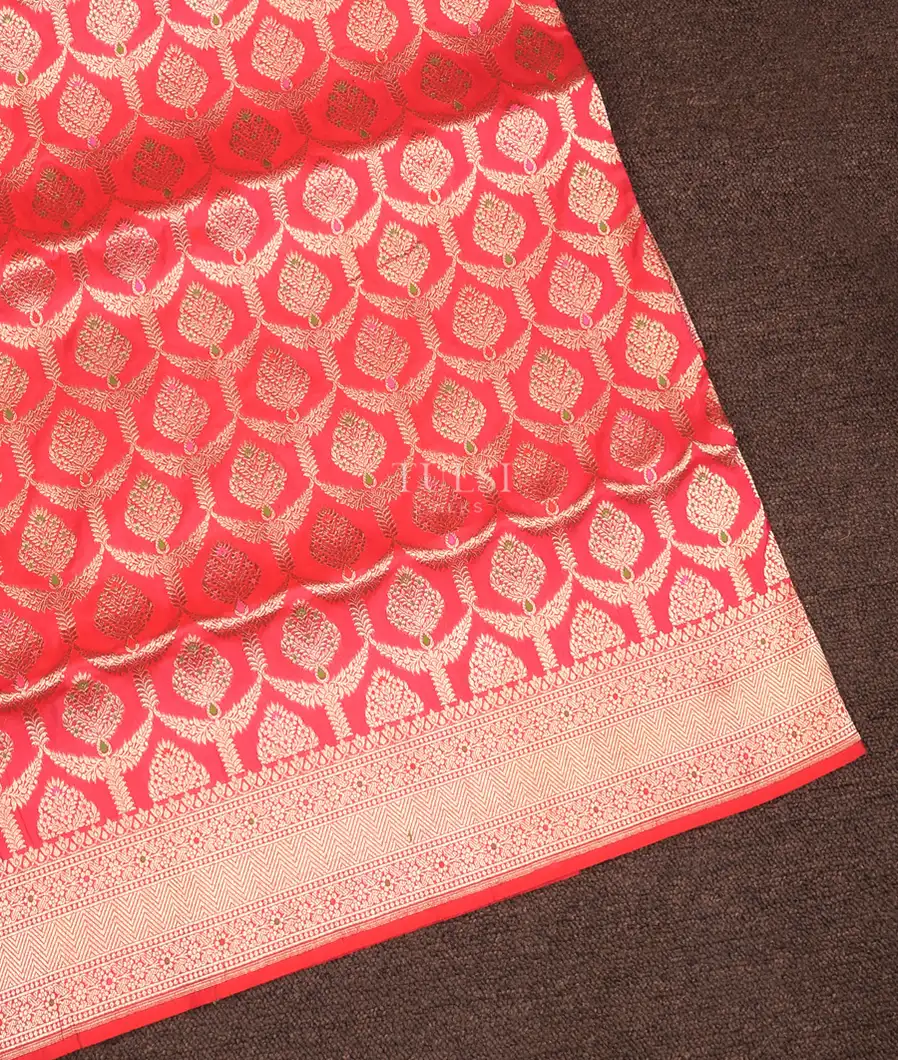 Orangish Pink Banaras Silk Saree T749989-image