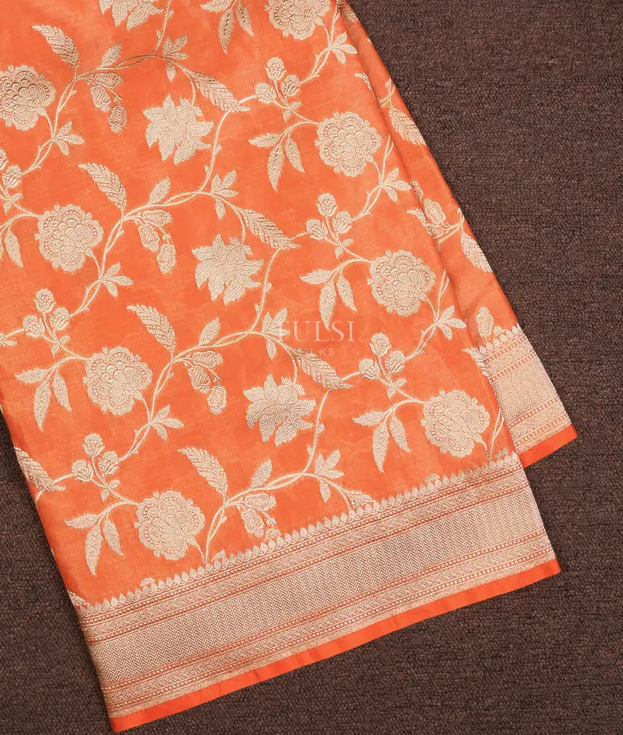 Dark peach Banaras Tissue silk Saree T748101-image
