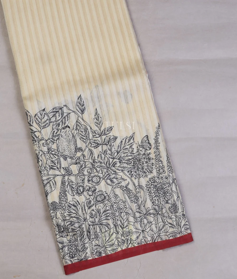 Off - White Tussar Printed Saree T626335-1-image