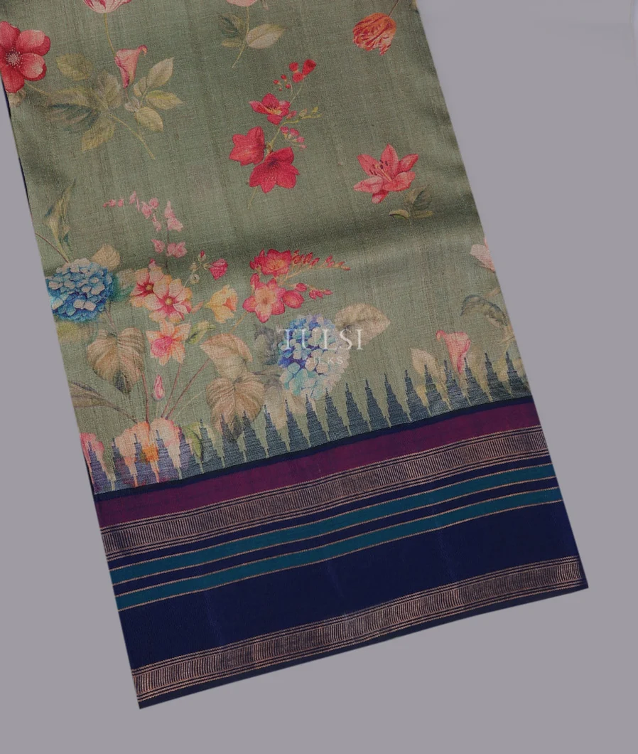 Greenish Grey Tussar Printed Saree T747932-image
