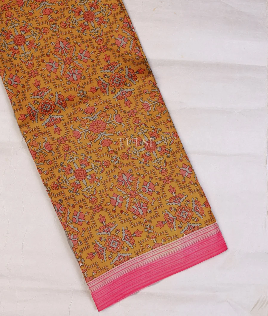 Yellow Printed Silk Saree T730185-image