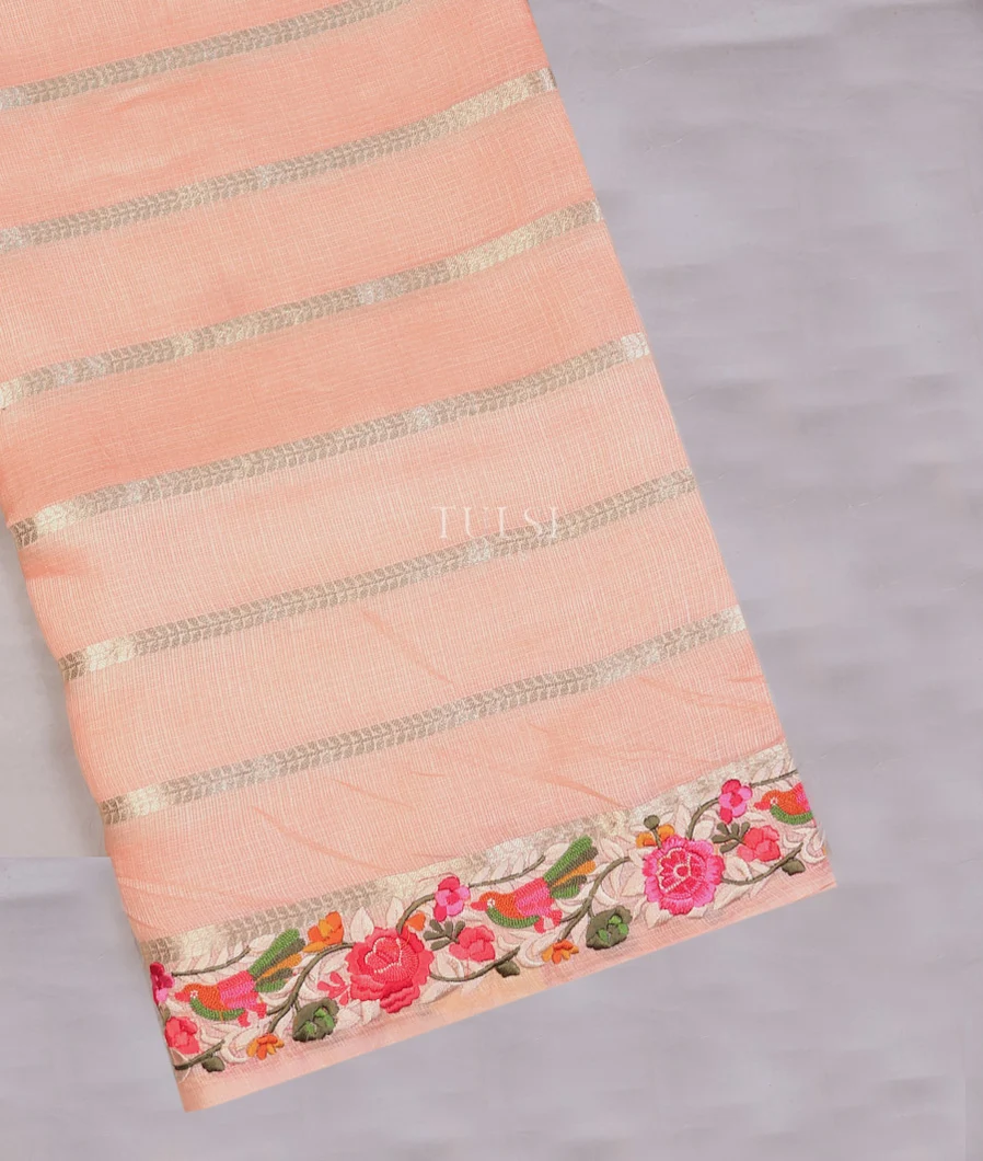 Peach Silk Kota Embroidery Saree T744442-image