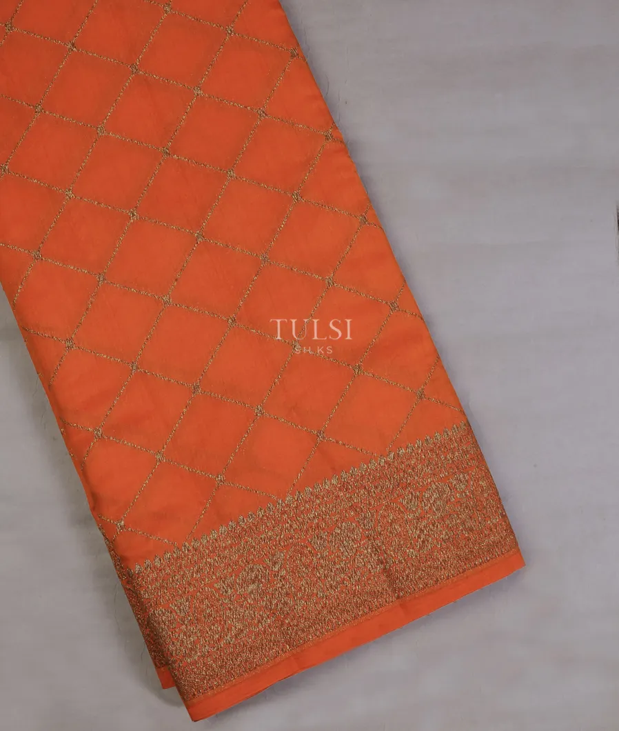 Orange Banaras Silk Saree T746279-image