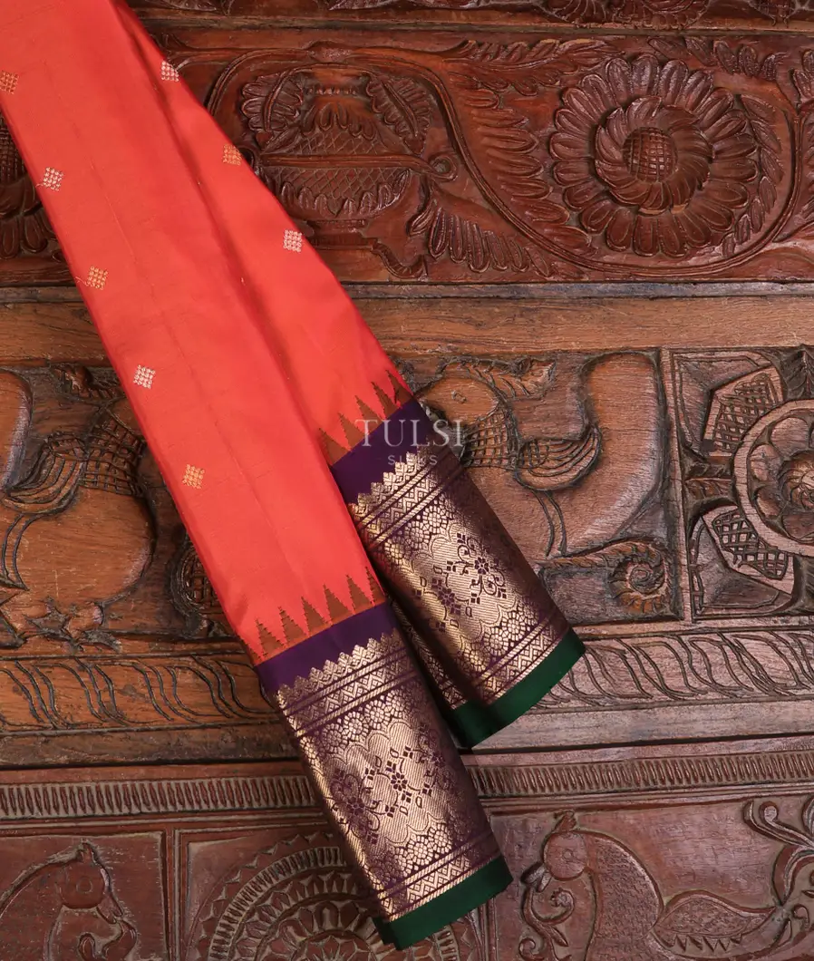 Orangish Pink Gadwal Silk Saree T738377-image