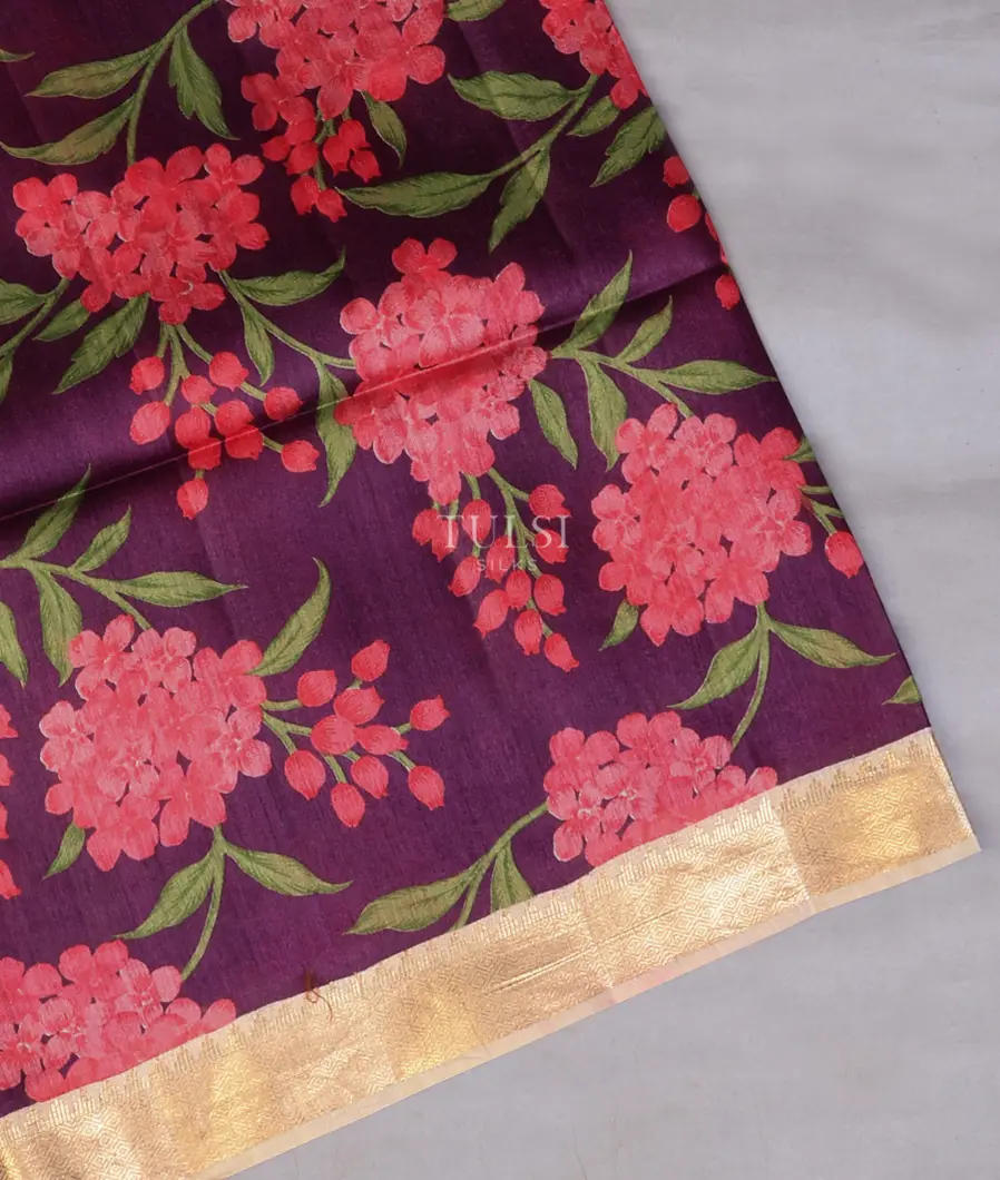 Purple Soft Tussar Printed Saree T743790-image