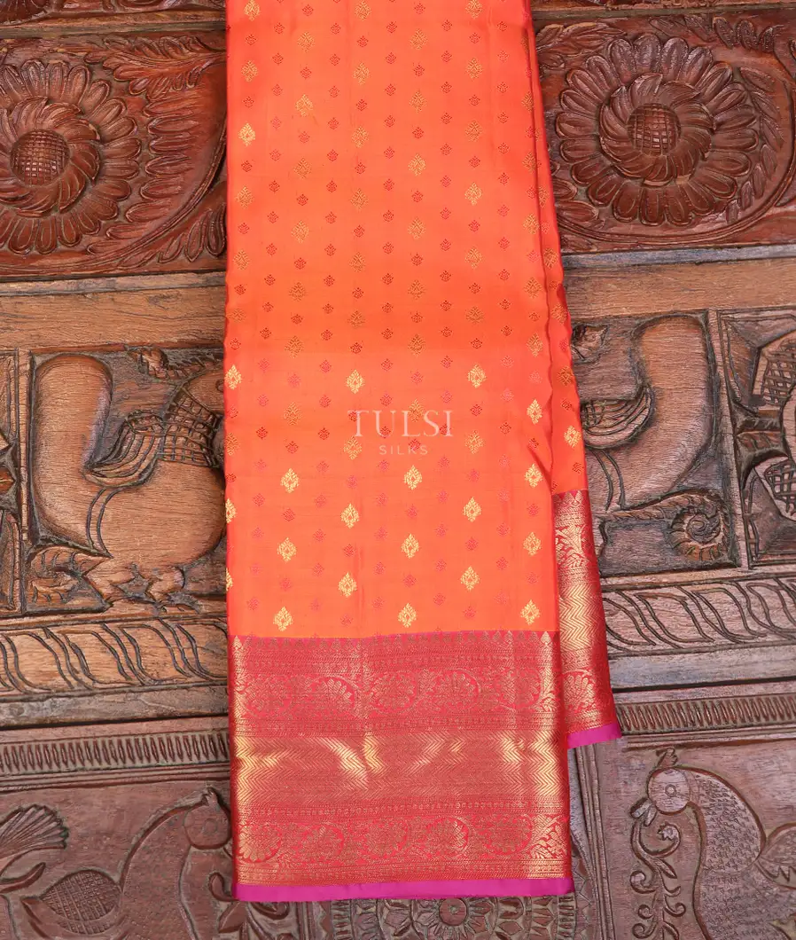 Orangish Pink Soft Silk Saree T710164-1-image