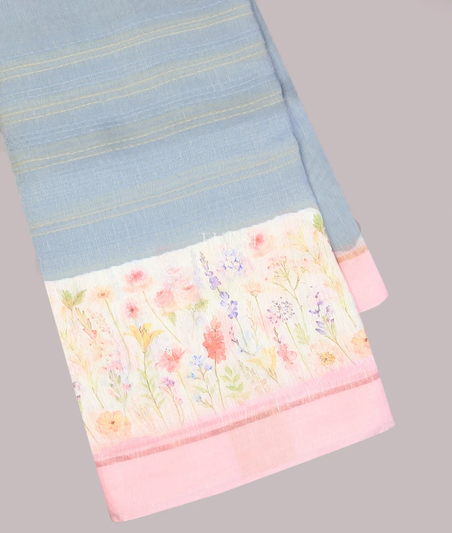 Blue Linen Printed Saree T700873-image