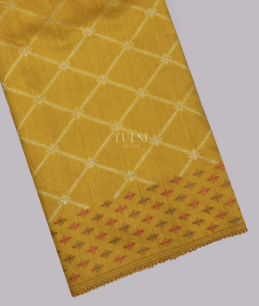Yellow Tussar Embroidery Saree T727935-image