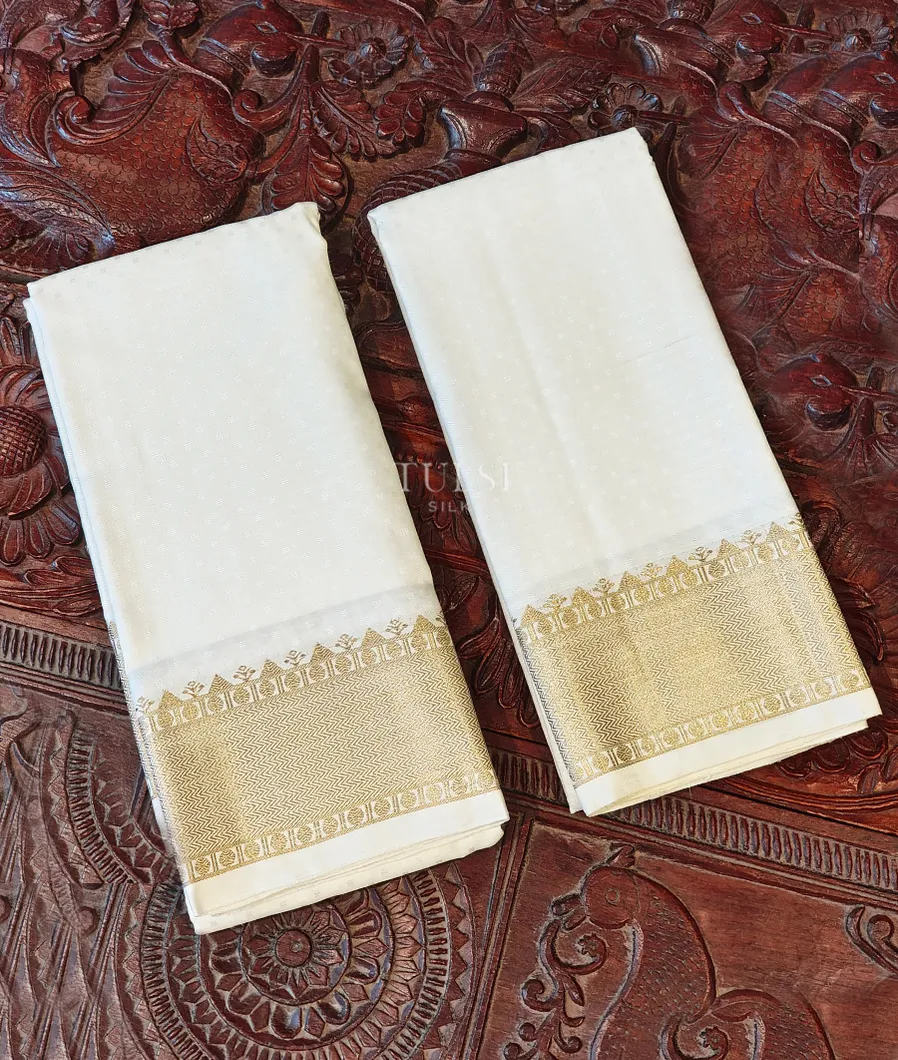 White Kanjivaram Silk Dhoti and Vastharam T718832-image