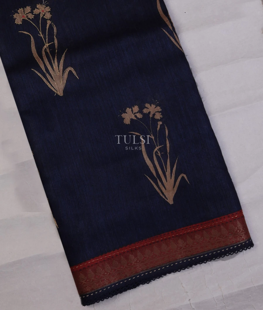 Dark Blue Tussar Embroidery Saree T721672-image