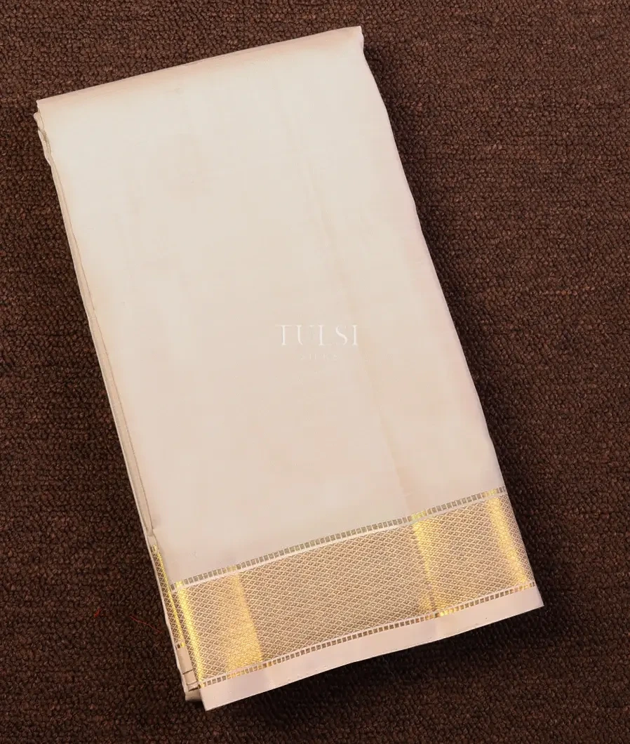 Light Beige Handwoven Kanjivaram Silk Dhoti and Vastharam T751815-image