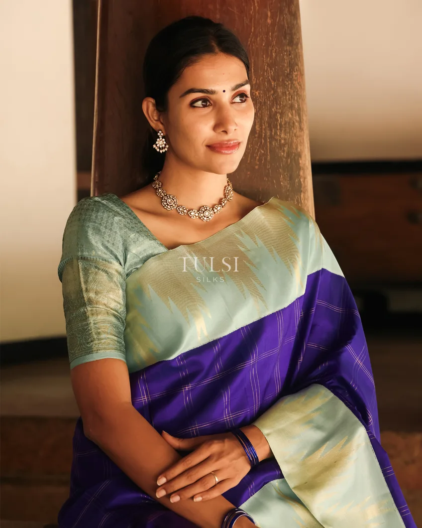 Purplish Blue Kanjivaram Silk Saree T734500-image
