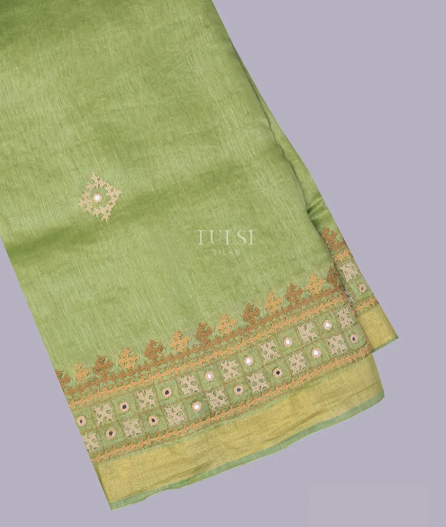 Green Linen Embroidery Saree T740921-image