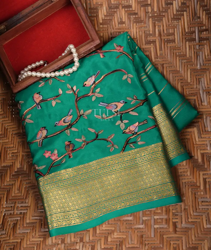 Bluish Green Mysore Crepe Silk Saree T753653-image