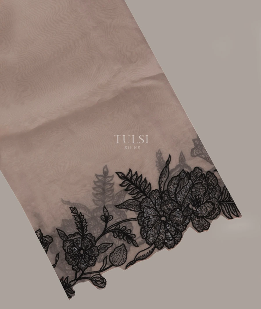 Dark Beige Kora Organza Embroidery Saree T753030-image