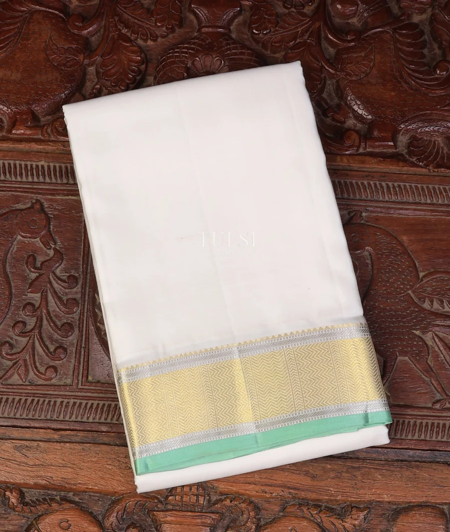 White Handwoven Kanjivaram Silk Dhoti and Vastharam T716849-image